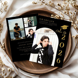 Black and Gold Photo Graduation Invitation