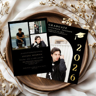 Black and Gold Photo Graduation Invitation