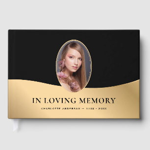 Black and Gold Photo Memorial Funeral Guest Book