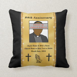 Black and Gold Photo Pastor Anniversary Gifts Throw Pillow