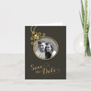 Black and Gold Photo Save the Date Card