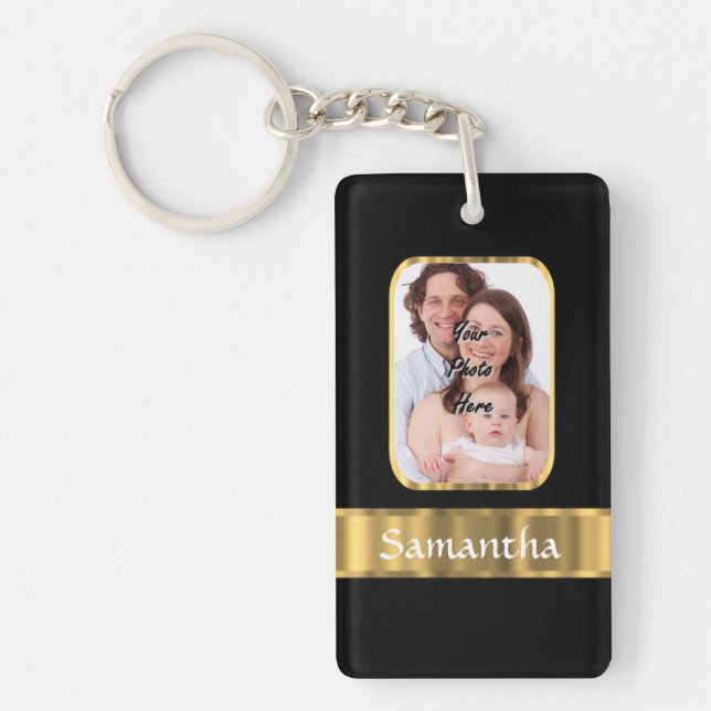 Black and gold photo template keychain (Front)