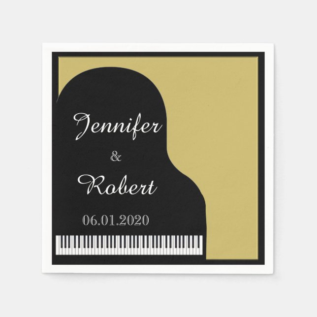 Black and Gold Piano Wedding Napkin (Front)