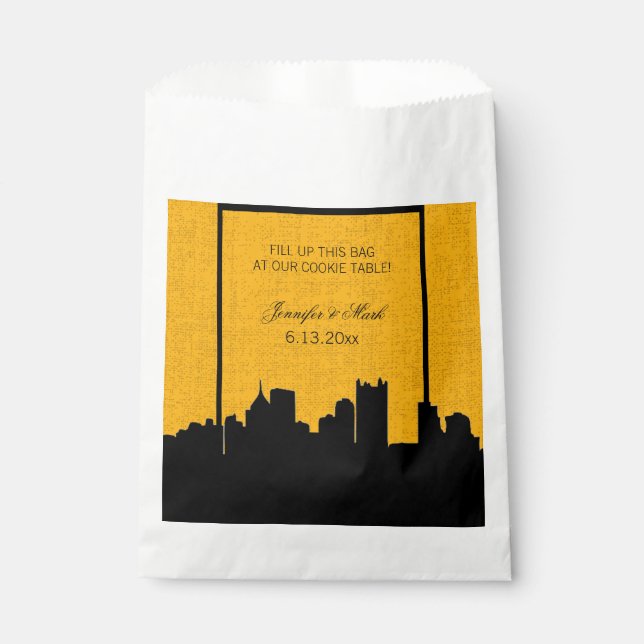 Black and Gold Pittsburgh Wedding Cookie Table Favour Bag (Front)