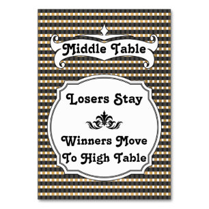 Black and Gold Plaid Bunco Table Card - Middle