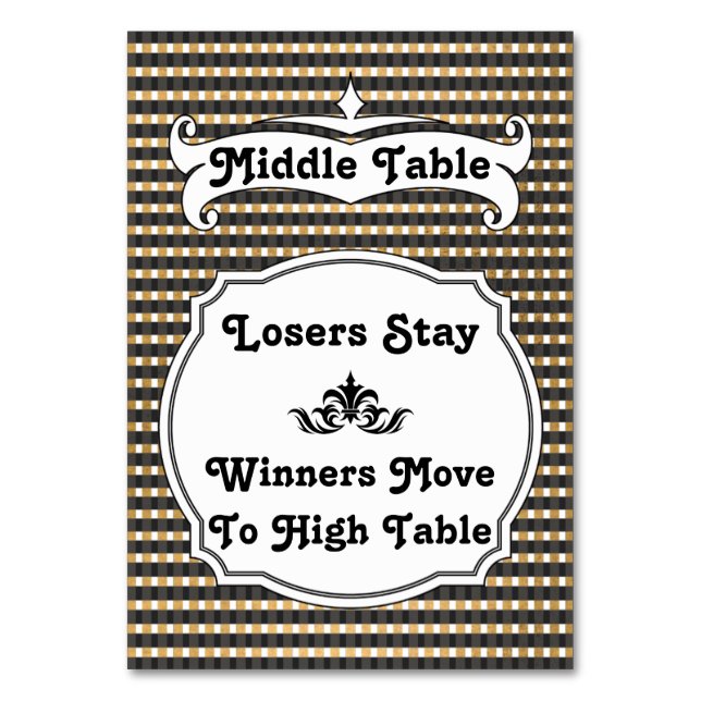 Black and Gold Plaid Bunco Table Card - Middle (Front)