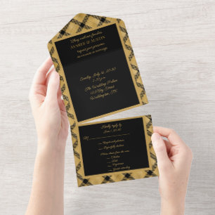 Black and Gold Plaid Elegant  All In One Invitation