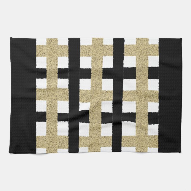 Black and Gold Plaid Kitchen Towel (Horizontal)