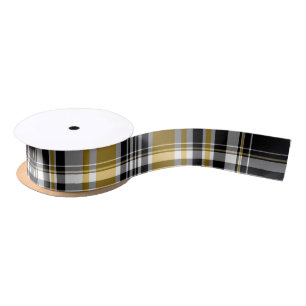 Black and Gold Plaid Ribbon Satin Ribbon