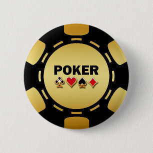 BLACK AND GOLD POKER CHIP 2 INCH ROUND BUTTON