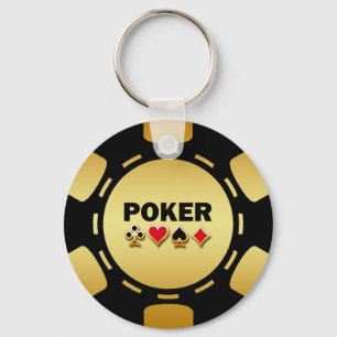 BLACK AND GOLD POKER CHIP KEYCHAIN