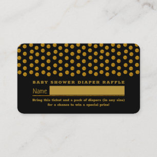 Black and Gold Polka Dot , Diaper Raffle Ticket Enclosure Card