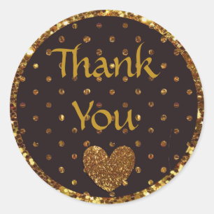 Black and Gold Polka Dot Glitter Thank you Sticker