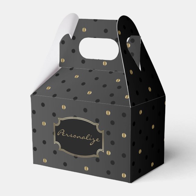 Black and Gold Polka Dots on Black  Favor Box (Front Side)