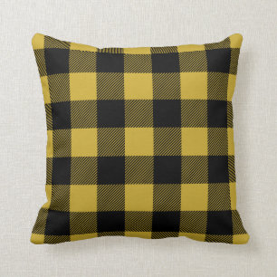 Black and Gold Preppy Buffalo Check Plaid Throw Pillow