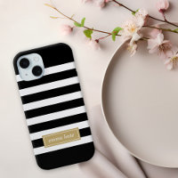 Black and Gold Preppy Stripes Monogram