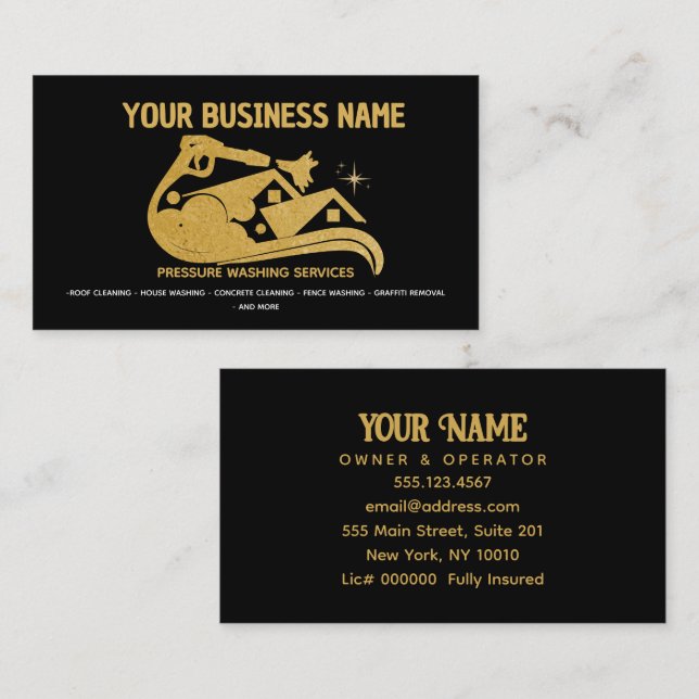 Black and Gold Pressure Washing Power Wash Window Business Card (Front/Back)