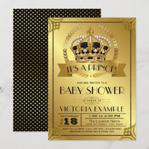 Black and Gold Prince Baby Shower Invitations
