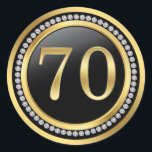 Black and gold, printed diamonds 70th Birthday Classic Round Sticker<br><div class="desc">70th Birthday or Wedding Anniversary Sticker with printed diamonds set against a black gold background</div>