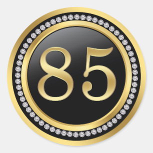 Black and gold, printed diamonds 85th Birthday Classic Round Sticker