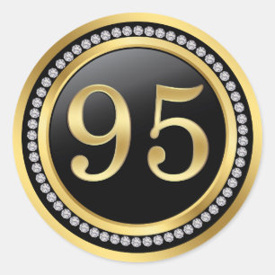 Black and gold, printed diamonds 95th Birthday Classic Round Sticker