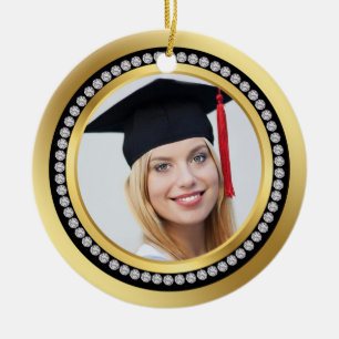 Black and gold, printed diamonds Graduation Ceramic Ornament