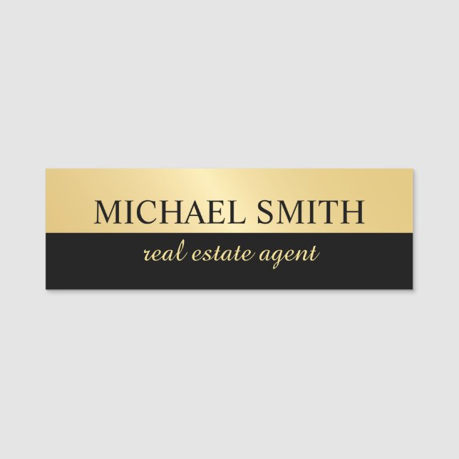 Black and Gold Professional Personalized  Name Tag (Front)