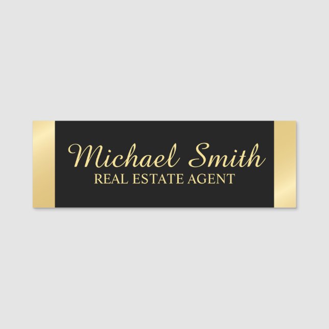 Black and Gold Professional Personalized Name Tag (Front)
