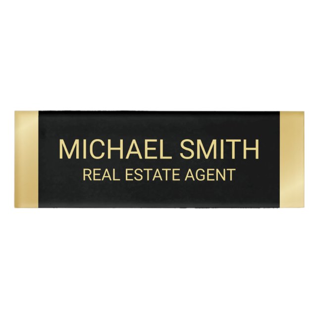 Black and Gold Professional Personalized Name Tag (Front)
