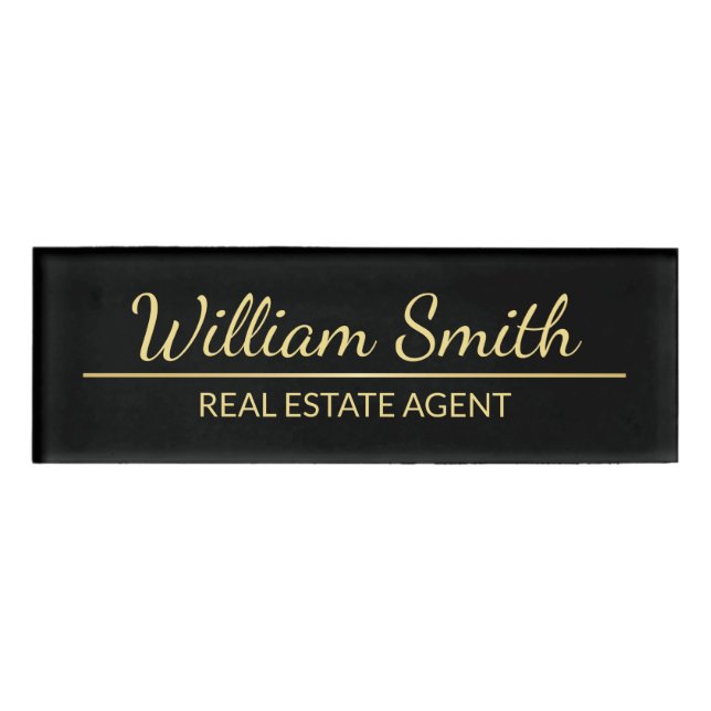 Black and Gold Professional Personalized Name Tag (Front)