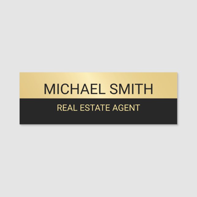 Black and Gold Professional Personalized Name Tag (Front)