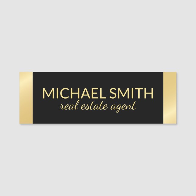 Black and Gold Professional Personalized Name Tag (Front)