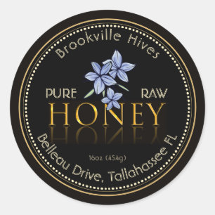 Black and Gold Pure Raw Honey Label Flower Purple