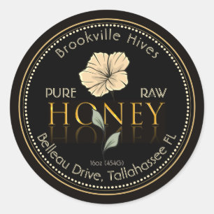 Black and Gold Pure Raw Honey Label Flower Yellow
