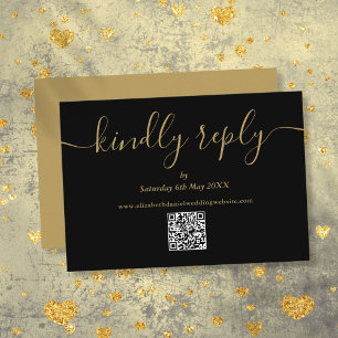 Black And Gold QR Code Elegant Script Kindly Reply RSVP Card