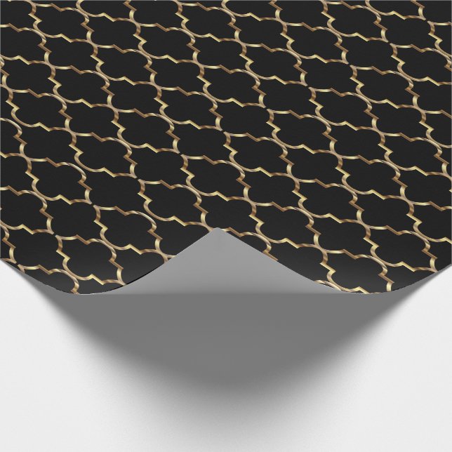 Black and Gold Quatrefoil Seamless Pattern Wrapping Paper (Corner)
