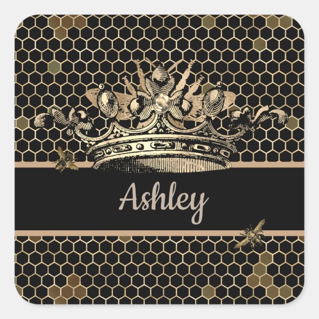 Black and Gold Queen Bee  Square Sticker (Front)