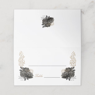 Black and Gold Quinceañera Folded Place Card