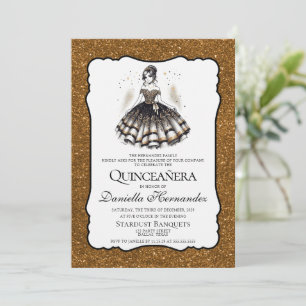 Black and Gold Quinceañera Invitation