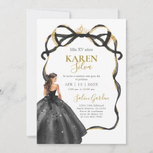 Black and Gold Quinceanera Invitation