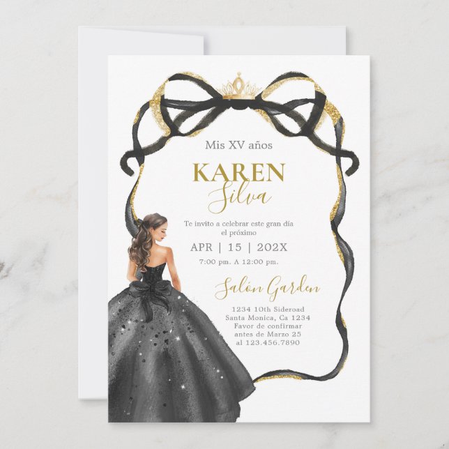 Black and Gold Quinceanera Invitation (Devant)