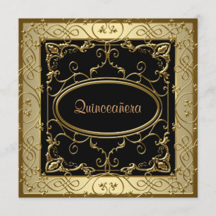 Black and Gold Quinceanera Invitation