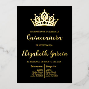 Black and gold quinceañera invite