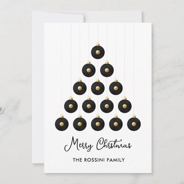 Black and Gold Record Disk Bauble Holiday Card (Front)