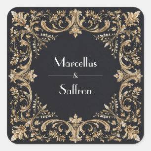 Black and Gold Regal Border Wedding Sticker
