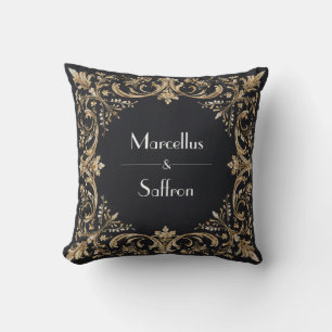 Black and Gold Regal Border Wedding Sticker Throw Pillow