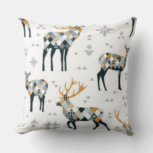 Black and Gold Reindeer Large Holiday Throw Pillow