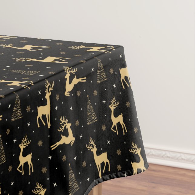 Black and Gold Reindeer Tablecloth (In Situ)