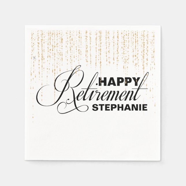 Black and Gold Retirement Party, Custom Napkins (Front)