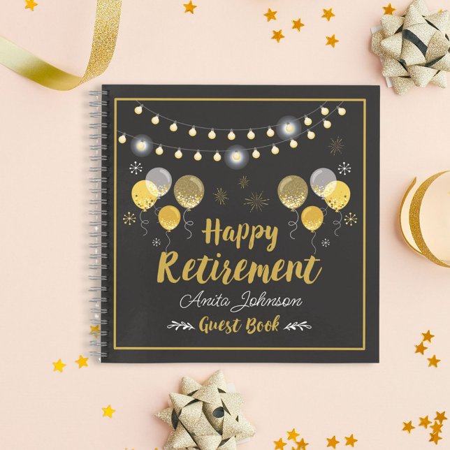 Black and Gold Retirement Party Guest Book (In situ)